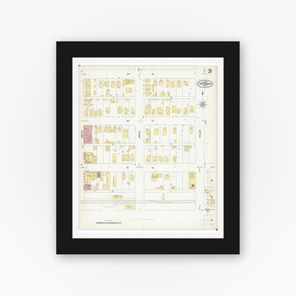Old map wall art mockup — black gallery frame with white mat — Sanborn Fire Insurance Map from Two Harbors, Lake County, Minnesota (1907), Sheet #0003