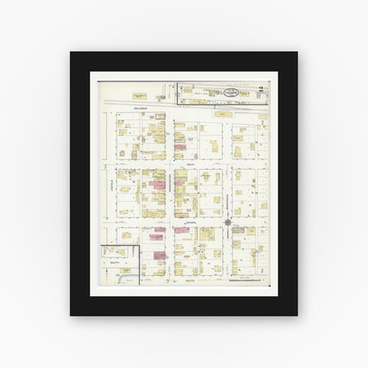 Old map wall art mockup — black gallery frame with white mat — Sanborn Fire Insurance Map from Thorpe, Clark County, Wisconsin (1916), Sheet #0002
