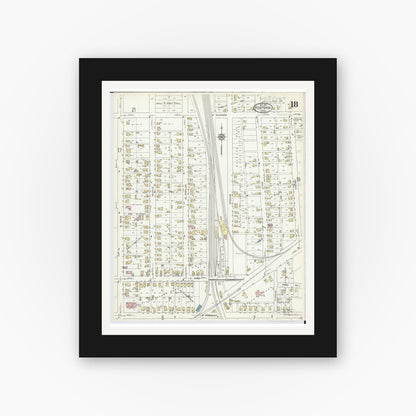 Old map wall art mockup — black gallery frame with white mat — Sanborn Fire Insurance Map from Fostoria, Seneca, Hancock, And Wood Counties, Ohio (1914), Sheet #0018
