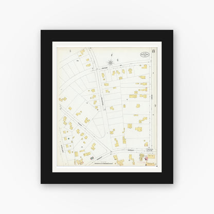 Old map wall art mockup — black gallery frame with white mat — Sanborn Fire Insurance Map from Rockland, Plymouth County, Massachusetts (1901), Sheet #0008