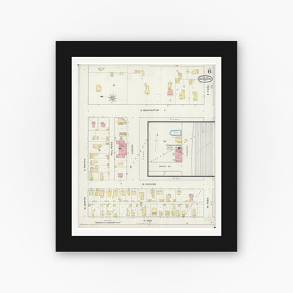 Old map wall art mockup — black gallery frame with white mat — Sanborn Fire Insurance Map from Du Quoin, Perry County, Illinois (1894), Sheet #0006