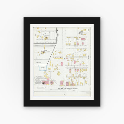 Old map wall art mockup — black gallery frame with white mat — Sanborn Fire Insurance Map from O'Fallon, Saint Clair County, Illinois (1906), Sheet #0002