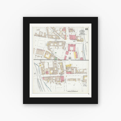 Old map wall art mockup — black gallery frame with white mat — Sanborn Fire Insurance Map from El Paso, El Paso County, Texas (1900), Sheet #0025
