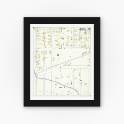 Old map wall art mockup — black gallery frame with white mat — Sanborn Fire Insurance Map from Marysville, Union County, Ohio (1910), Sheet #0012