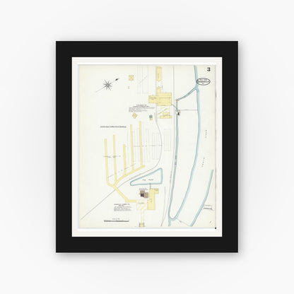 Old map wall art mockup — black gallery frame with white mat — Sanborn Fire Insurance Map from Damascus, Washington County, Virginia (1908), Sheet #0003
