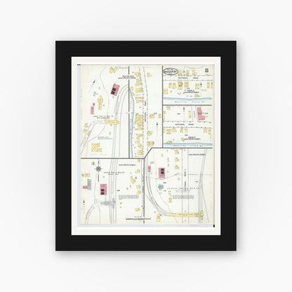 Old map wall art mockup — black gallery frame with white mat — Sanborn Fire Insurance Map from Bridgeport, Belmont County, Ohio (1917), Sheet #0008