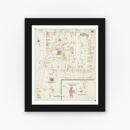Old map wall art mockup — black gallery frame with white mat — Sanborn Fire Insurance Map from Barnesville, Belmont County, Ohio (1915), Sheet #0010
