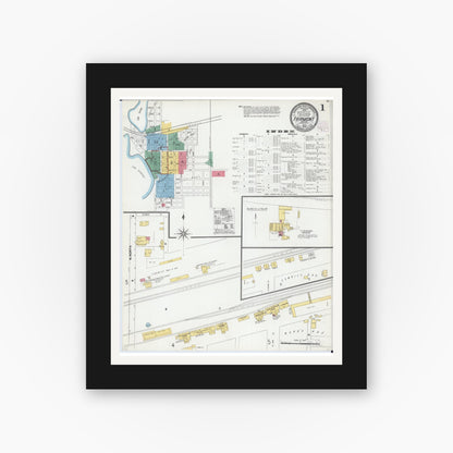 Old map wall art mockup — black gallery frame with white mat — Sanborn Fire Insurance Map from Fairmont, Martin County, Minnesota (1905), Sheet #0001