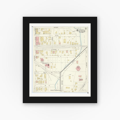 Old map wall art mockup — black gallery frame with white mat — Sanborn Fire Insurance Map from Loveland, Clermont, Hamilton, And Warren County, Ohio (1911), Sheet #0003