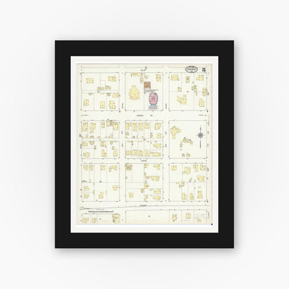 Old map wall art mockup — black gallery frame with white mat — Sanborn Fire Insurance Map from Orange, Orange County, Texas (1914), Sheet #0008