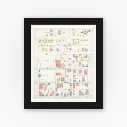 Old map wall art mockup — black gallery frame with white mat — Sanborn Fire Insurance Map from Laredo, Webb County, Texas (1905), Sheet #0006