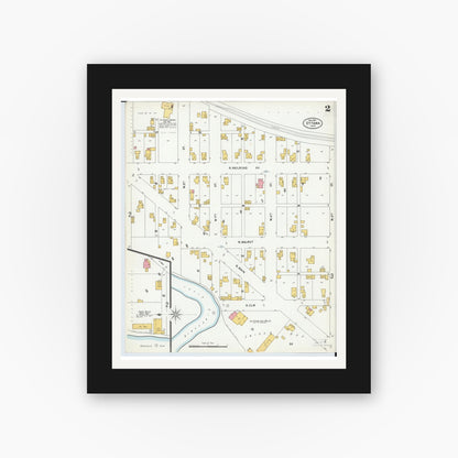 Old map wall art mockup — black gallery frame with white mat — Sanborn Fire Insurance Map from Ottawa, Putnam County, Ohio (1900), Sheet #0002
