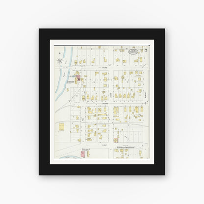 Old map wall art mockup — black gallery frame with white mat — Sanborn Fire Insurance Map from Merrill, Lincoln County, Wisconsin (1898), Sheet #0007