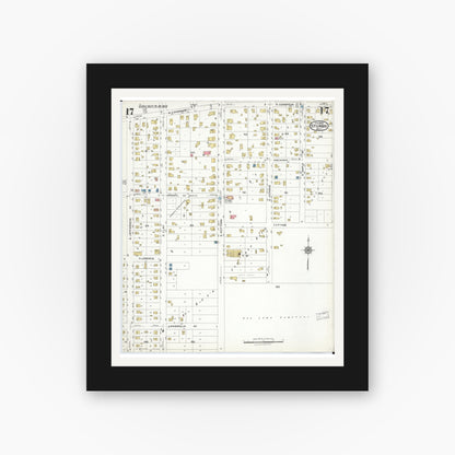 Old map wall art mockup — black gallery frame with white mat — Sanborn Fire Insurance Map from Sturgis, Saint Joseph County, Michigan (1923), Sheet #0017