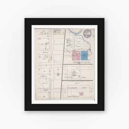 Old map wall art mockup — black gallery frame with white mat — Sanborn Fire Insurance Map from Watseka, Iroquois County, Illinois (1885) - Complete Map Set