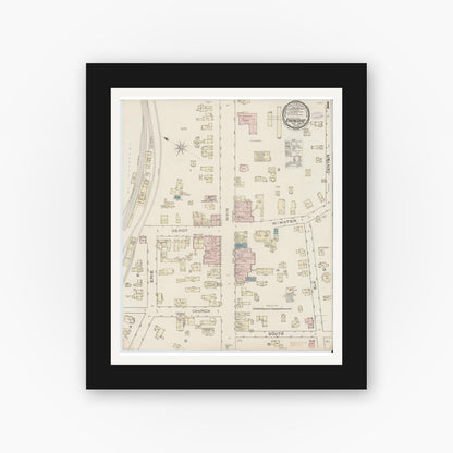 Old map wall art mockup — black gallery frame with white mat — Sanborn Fire Insurance Map from Friendship, Allegany County, New York (1886) - Complete Map Set