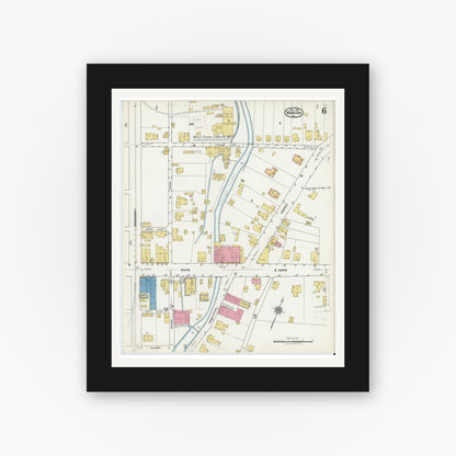 Old map wall art mockup — black gallery frame with white mat — Sanborn Fire Insurance Map from Marion, Smyth County, Virginia (1921), Sheet #0006