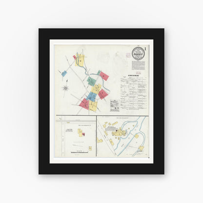 Old map wall art mockup — black gallery frame with white mat — Sanborn Fire Insurance Map from Bridgewater, Plymouth County, Massachusetts (1906), Sheet #0001