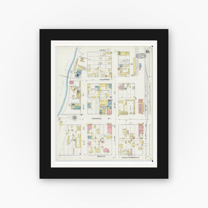 Old map wall art mockup — black gallery frame with white mat — Sanborn Fire Insurance Map from Austin, Travis County, Texas (1894), Sheet #0016