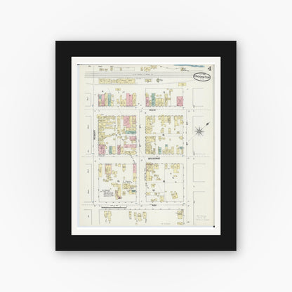 Old map wall art mockup — black gallery frame with white mat — Sanborn Fire Insurance Map from Crookston, Polk County, Minnesota (1890), Sheet #0004