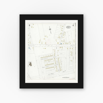 Old map wall art mockup — black gallery frame with white mat — Sanborn Fire Insurance Map from Greece, Monroe County, New York (1929), Sheet #0004
