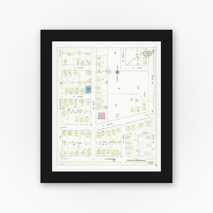 Old map wall art mockup — black gallery frame with white mat — Sanborn Fire Insurance Map from Linton, Greene County, Indiana (1910), Sheet #0007