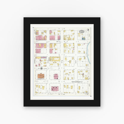 Old map wall art mockup — black gallery frame with white mat — Sanborn Fire Insurance Map from Jackson, Jackson County, Minnesota (1917), Sheet #0003