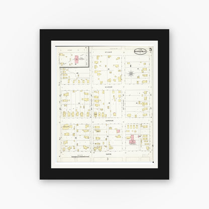 Old map wall art mockup — black gallery frame with white mat — Sanborn Fire Insurance Map from Missouri Valley, Harrison County, Iowa (1896), Sheet #0005