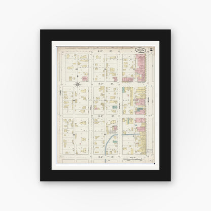 Old map wall art mockup — black gallery frame with white mat — Sanborn Fire Insurance Map from Joplin, Jasper County, Missouri (1888), Sheet #0002