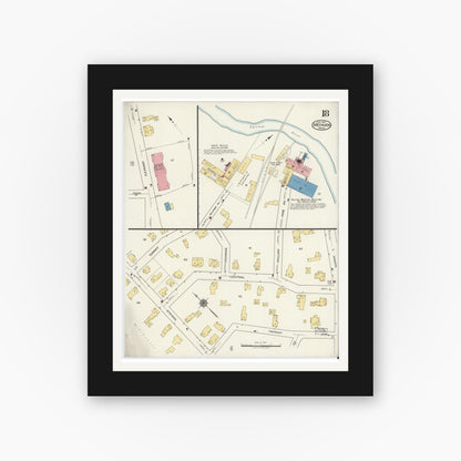 Old map wall art mockup — black gallery frame with white mat — Sanborn Fire Insurance Map from Methuen, Essex County, Massachusetts (1919), Sheet #0018