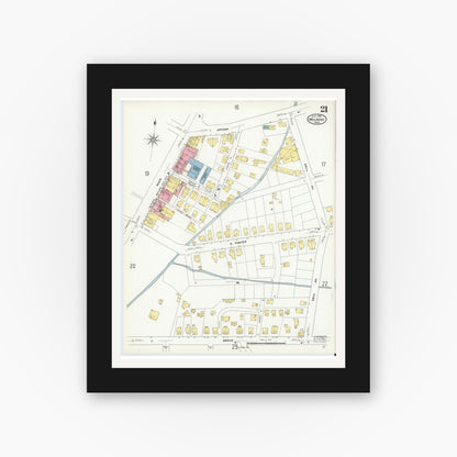 Old map wall art mockup — black gallery frame with white mat — Sanborn Fire Insurance Map from Melrose, Middlesex County, Massachusetts (1909), Sheet #0021