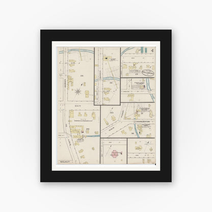 Old map wall art mockup — black gallery frame with white mat — Sanborn Fire Insurance Map from Wellsboro, Tioga County, Pennsylvania (1885), Sheet #0004