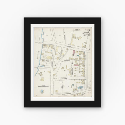 Old map wall art mockup — black gallery frame with white mat — Sanborn Fire Insurance Map from Flushing, Queens County, New York (1886), Sheet #0002