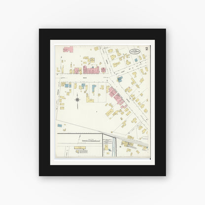 Old map wall art mockup — black gallery frame with white mat — Sanborn Fire Insurance Map from Caledonia, Livingston County, New York (1910), Sheet #0002