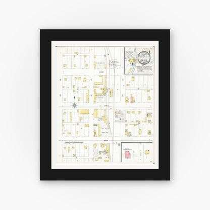 Old map wall art mockup — black gallery frame with white mat — Sanborn Fire Insurance Map from Sac City, Sac County, Iowa (1899), Sheet #0001
