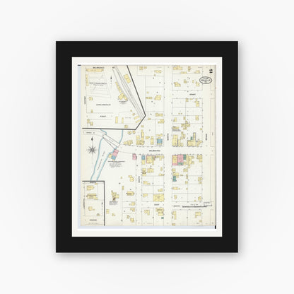 Old map wall art mockup — black gallery frame with white mat — Sanborn Fire Insurance Map from Argyle, Lafayette County, Wisconsin (1908), Sheet #0002