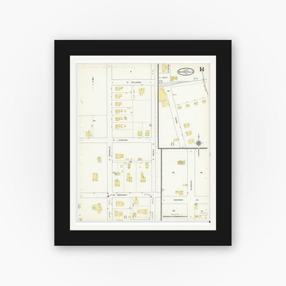 Old map wall art mockup — black gallery frame with white mat — Sanborn Fire Insurance Map from Gainesville, Alachua County, Florida (1913), Sheet #0014