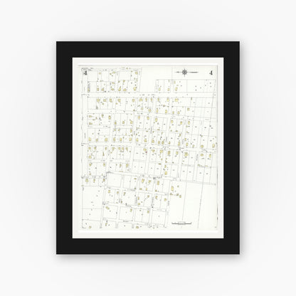Old map wall art mockup — black gallery frame with white mat — Sanborn Fire Insurance Map from Sanger, Denton County, Texas (1935), Sheet #0004