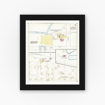 Old map wall art mockup — black gallery frame with white mat — Sanborn Fire Insurance Map from Atlantic, Cass County, Iowa (1893), Sheet #0007