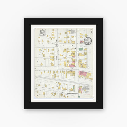 Old map wall art mockup — black gallery frame with white mat — Sanborn Fire Insurance Map from Imlay City, Lapeer County, Michigan (1900) - Complete Map Set