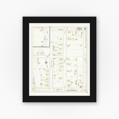 Old map wall art mockup — black gallery frame with white mat — Sanborn Fire Insurance Map from Starke, Bradford County, Florida (1912), Sheet #0003