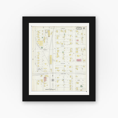 Old map wall art mockup — black gallery frame with white mat — Sanborn Fire Insurance Map from Canton, Fulton County, Illinois (1896), Sheet #0008