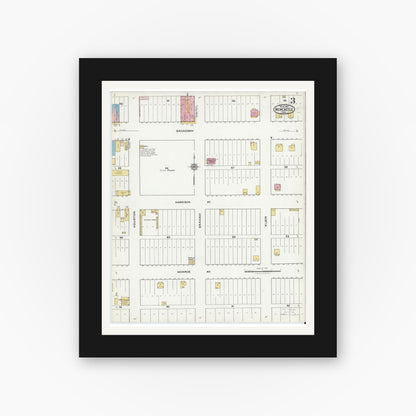 Old map wall art mockup — black gallery frame with white mat — Sanborn Fire Insurance Map from Newcastle, Young County, Texas (1921), Sheet #0003