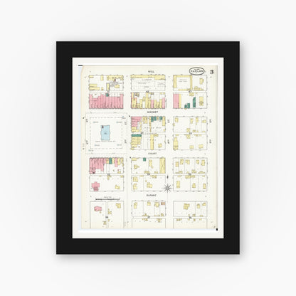 Old map wall art mockup — black gallery frame with white mat — Sanborn Fire Insurance Map from Harlan, Shelby County, Iowa (1893), Sheet #0003