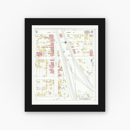 Old map wall art mockup — black gallery frame with white mat — Sanborn Fire Insurance Map from Pacific, Franklin County, Missouri (1929), Sheet #0002