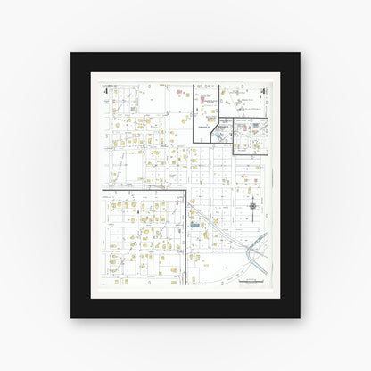 Old map wall art mockup — black gallery frame with white mat — Sanborn Fire Insurance Map from Plattsburg, Clinton County, Missouri (1949), Sheet #0004
