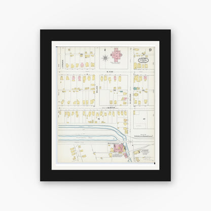 Old map wall art mockup — black gallery frame with white mat — Sanborn Fire Insurance Map from Piqua, Miami County, Ohio (1892), Sheet #0009