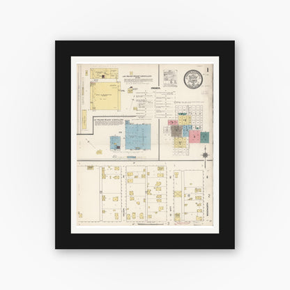 Old map wall art mockup — black gallery frame with white mat — Sanborn Fire Insurance Map from Clovis, Fresno County, California (1912) - Complete Map Set