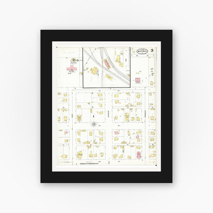Old map wall art mockup — black gallery frame with white mat — Sanborn Fire Insurance Map from West Liberty, Muscatine County, Iowa (1899), Sheet #0003