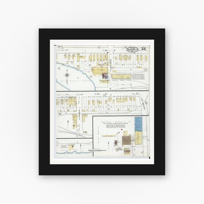 Old map wall art mockup — black gallery frame with white mat — Sanborn Fire Insurance Map from Traverse City, Grand Traverse County, Michigan (1920), Sheet #0034